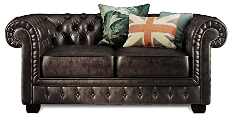 moebel-eins Chesterfield Echtleder 2-Sitzer Sofa Bradford, antikbraun