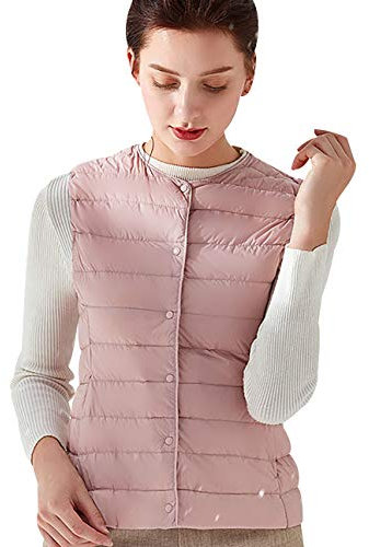 Doudoune Légère sans Manche Femme Duvet Courte Gilet Fine Grande Taille Manteau Veste Matelassée Rose 3XL