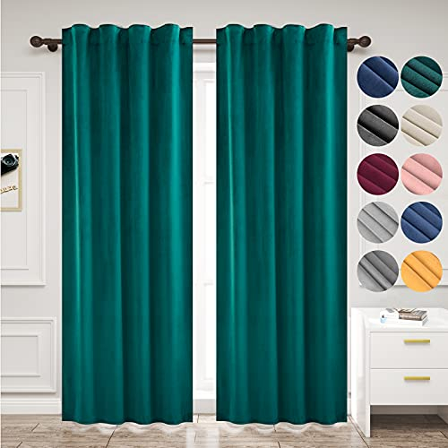 WOLTU 2 Stücke Samtvorhänge Blickdicht Verdunklungsvorhang mit Kräuselband Thermogardine, 300 g/m² Schwere Samtige Verdunkelungsgardinen für Schlafzimmer Wohnzimmer, 140x270 cm(B x H) Dunkelgrün