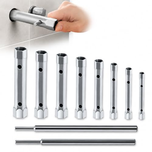 Dpwrrot Plumbers Spanner Wrench Set for Shower Valves and Spark Plugs, Dual-Ended Socket Wrench Back Nut Tap Spark Plug Spanner Set Extended Spark Plug Wrench 6-22mm(10Pcs)
