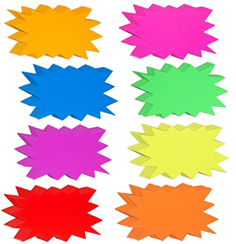 96 Stück Neon Papier Starburst Verkaufsschilder Starburst Klassenzimmer Namensschilder Star Burst Poster Board Sternform Papier Party Lebensmittel Etikette Fluoreszierende Sortiert Farben