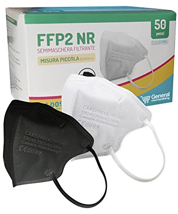 general merchandising Mascherine FFP2 Bianche || 50 Pezzi, Taglia Piccola, Confezionate Singolarmente || con Ganci Salvaorecchie per Maggiore Comfort