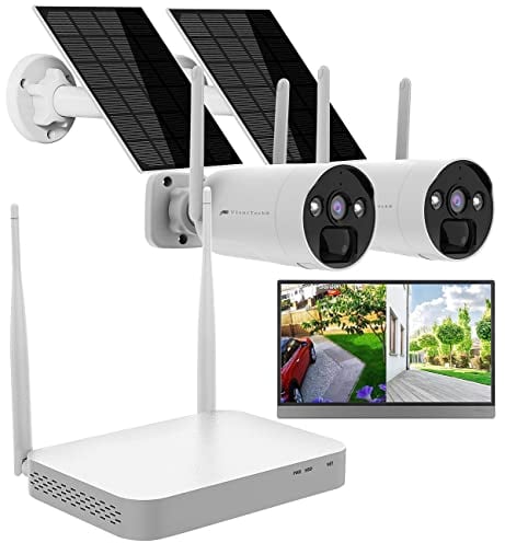 VisorTech Kamera Solar: 2K-Festplatten-Überwachungsrekorder + 2 Solar-Akku-Kameras, HDMI, App (Überwachungskamera mit, Outdoor Überwachungssystem, Speicherkarten)