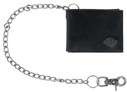 Dickies Herren Leder Slimfold Geldbörse mit Kette Schwarz, Schwarz