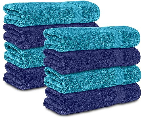 Komfortec 8er Handtücher 50x100 cm Set aus 100% Baumwolle, Frottee, Weich, Navyblau/Türkis