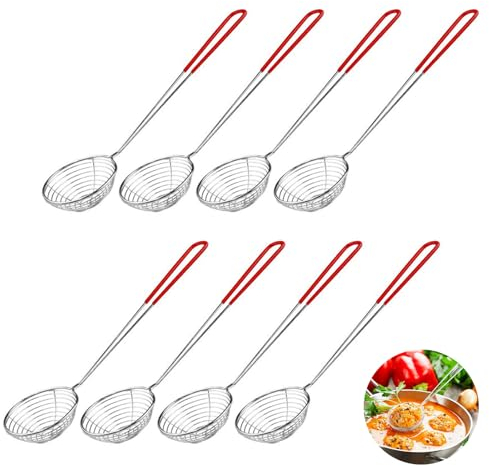 8 Pezzi Schiumarola Acciaio Inox Maglia Fine Schiumarola con Manico professionale Schiumarola Filo Acciaio Schiumarola Ragno per Pasta e Fritti