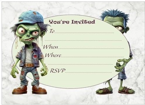 Wild And Arty Funny Zombies Birthday Invitations - White Envelopes - Pack of 20