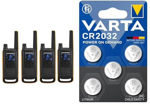 Motorola Talkabout T82 Extreme Quad PMR Funkgerät & VARTA Batterien Knopfzellen CR2032, 5 Stück, Power on Demand, Lithium