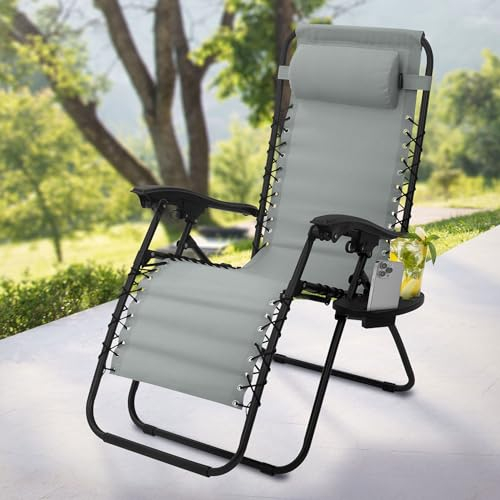 ML-Design Sonnenliege klappbar Anthrazit, Liegestuhl mit verstellbarem Kopfpolster Rückenlehne, Gartenliege wetterfest mit Schnürsystem, Zero Gravity Outdoor Relaxliege, Gartenstuhl mit Getränkehalter