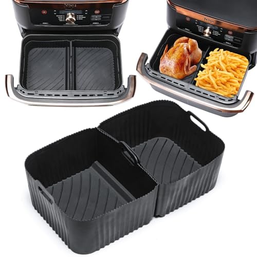 Ninja Air Fryer Silicone Liners,Large Air Fryer Liners for Ninja AF500UK, Reusable Air Fryer Accessories for Ninja Foodi Flexdrawer Dual Air Fryer,Ninja Air Fryer 10.4 Litre Inserts (Black)