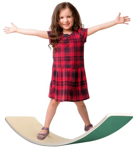 HIUOUIH Balance Board Kinder Wobble Board aus Holz Wackelbrett Wippe zum Balancieren mit Filz Balancebrett für Motorik Training, Grün