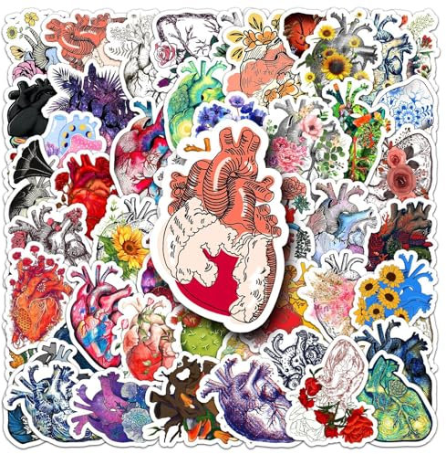 50Stück Organ Anatomie Aufkleber für Fahrrad,Gepäck,Skateboard,Stoßstange,Motorrad,Kühlschrank, Laptop,Herz Organ Wasserfeste Aufkleber,Erwachsene Kinder Geschenk,Niedliche Aesthetic Graffiti Sticker