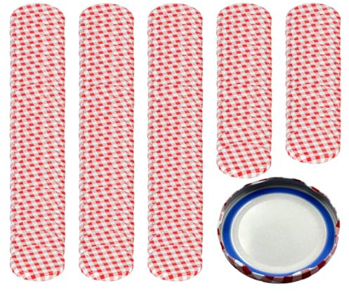 gouveo TO82 Lot de 100 couvercles de rechange pour pots à confiture - Carreaux rouges BS - Couvercle à visser en métal pour bocaux à visser et bocaux à conserve - Couvercle Twist-Off