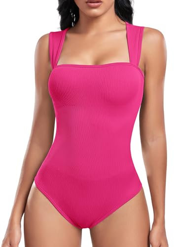 Tuopuda Body Gainant Femme Ventre Plat Body Sculptant Débardeur Tops Bodysuit Shaper Col Carré Minceur Shapewear Gaine Amincissante Combinaison Haut Sculptant sans Manches, Rose, M
