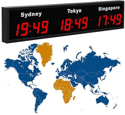 Horloge à Fuseaux Horaires Mondiaux, Horloge Mondiale Numérique à LED à Fuseaux Horaires 3/4/5, Horloge Murale pour Hôtels, Aéroports, Centres Commerciaux,3City-Red