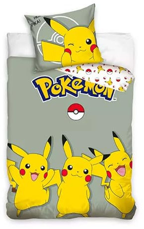 Carbotex Pokemon Wendebettwäsche Set für Kinder, Jugendliche und Erwachsene 135x200/80x80cm POK2408019
