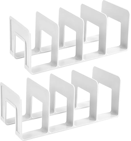 Huakaile Lot de 2 organiseurs de fichiers de couleur crème pour bureau avec 4 compartiments, organiseur de sac à main pour placard, papier vertical, bloc-notes, magazines, séparateur d'étagère pour la
