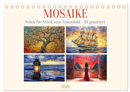 Mosaike (Tischkalender 2026 DIN A5 quer), CALVENDO Monatskalender: Farbenfrohe Traumbilder aus Mosaiken - KI generiert (CALVENDO Kunst)