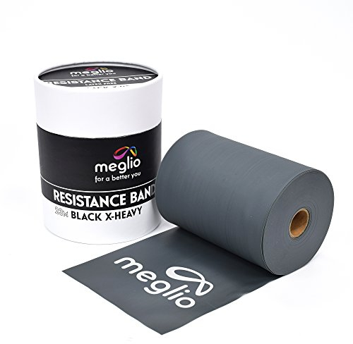 Meglio Widerstandsband 23m Rolle, Latexfreie Widerstandsband-Rolle für Fitnesstraining, Fitnessstudio, Heimtraining, Dehnungen, Krafttraining & Rehabilitation, (Schwarz) Extra-Schwer