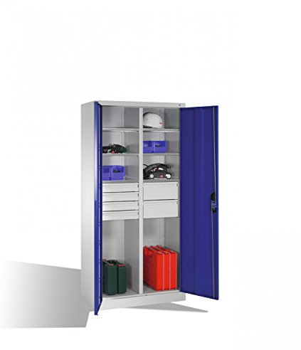 Werkzeugschrank mit Drehtüren, 6 Böden, 6 Schübe, H1950xB930xT500mm