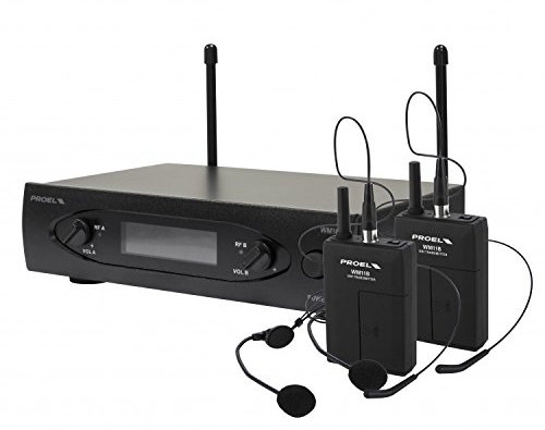 Proel WM101DH Sistema di microfono wireless a due canali con 2 microfoni per cuffie
