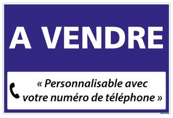 Panneau Immobilier Personnalisable à Vendre avec Oeillets aux 4 coins - Bleu - Plastique rigide AKILUX 3,5mm - Dimensions 600x400 mm - Protection Anti-UV