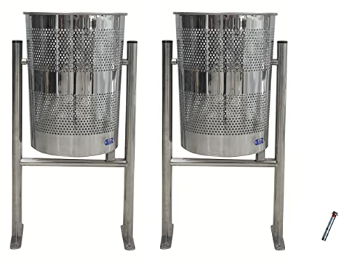 ADO - Papelera Exterior Circular de acero inoxidable para comunidades de vecinos, Parques y Jardines. Papelera calle (2- Papeleras + Tornillería)