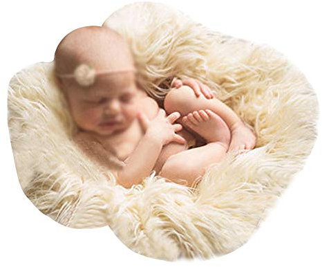 LA HUATE Newborn Baby Photo Props Blanket Soft Faux Fur Photography Carpet Rug Studio Backdrop Photo Mat, Beige