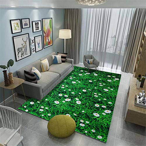 YXISHOME Elegante Tappeto Moderno Pila Piatta Morbido Tappeti Bianco Verde del crisantemo del Prato Inglese Fresco del Modello del Paesaggio Piccolo Tappeto80x150cm