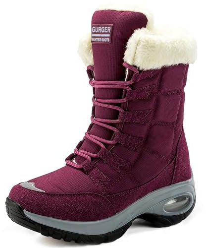 GURGER Botas Mujer Invierno Altas Botas de Nieve Impermeable Botines Piel Cálido Forro Rojo 41