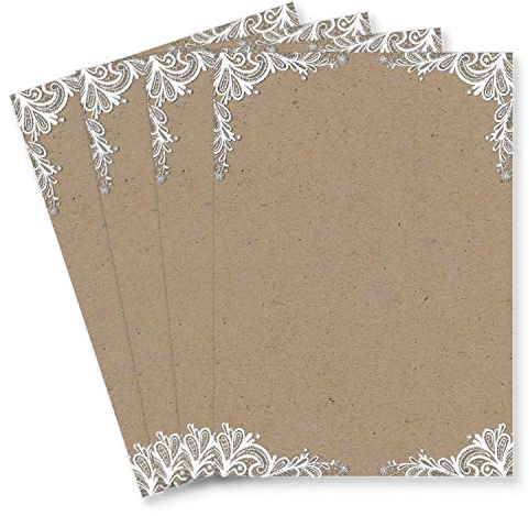 50 Briefbogen DIN A4 - Briefpapier in Kraftpapier-Look mit weißer Spitze - Briefpapier bedruckbar zum selbst Beschreiben ideal für Einladungen zu Hochzeit und Geburtstag