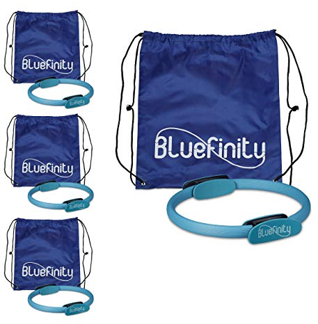 Bluefinity 4 x Pilates Ring, Doppelgriff, Gepolstert, D: 39 cm, Fiberglas, Schaumstoff, Yoga Circle, Widerstandsring, türkis