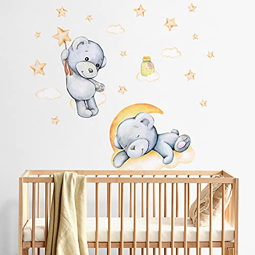kina - R00576 Baby Wandaufkleber Ökologische und hypoallergene Weicher repositionierbarer Stoffeffekt - Mond Träum süß Neugeborene Wanddekoration Kinderzimmer selbstklebende Tapete