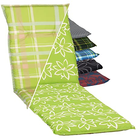 Beo Auflage Gartenliege UV-beständig Barcelona | Made in EU nach Öko-Tex Standard | Waschbare Auflage Liege mit Halteband | Atmungsaktive Sonnenliege Auflage | Wendekissen mit 2 Designs in Grün