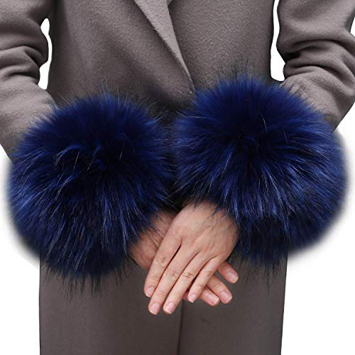 Cheerlife Fell Pelz Armstulpen Stulpen Manschetten Fellstulpen Handschuhe Pulswärmer Kunstfell Dunkelblau
