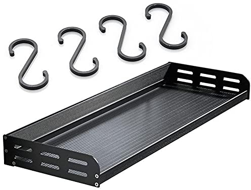 ACXZ Soporte de Pared para Horno microondas, Estante de Almacenamiento de Cocina de Aluminio con Ganchos, Carga 30 kg, sin Agujeros, Negro (Profundidad 20 cm)