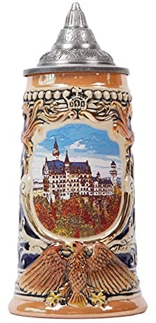 NENBOLEC Boccale di Birra Tedeschi Germania Castello Oktoberfest Beer Stein Mug con Coperchio per Compleanno Regalo Uomini Padre Marito 0.7 Liter