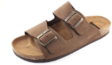 Casual Sandales en cuir nubuck pour homme - Mules en cuir véritable avec semelle en liège - Fabriquées en Espagne