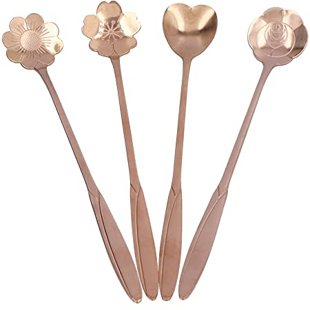 Cucchiai da caffè in acciaio inossidabile 4 pezzi, cucchiaio per miscelare il caffè a forma di cuore con cucchiaino per caffè a forma di cuore per caffè e tè(Rosa)