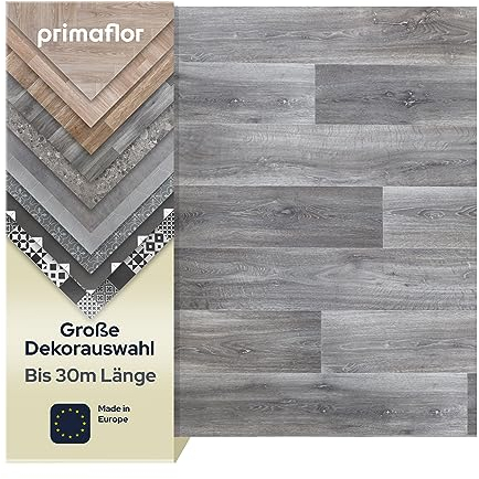 Primaflor PVC Bodenbelag Meterware TURVO - Eiche Grau, 2,00m x 2,00m, Vinyl-Boden in Holzoptik für Küche, Wohn- und Badezimmer, Hochwertige Auslegware, Anti-Rutsch Oberfläche