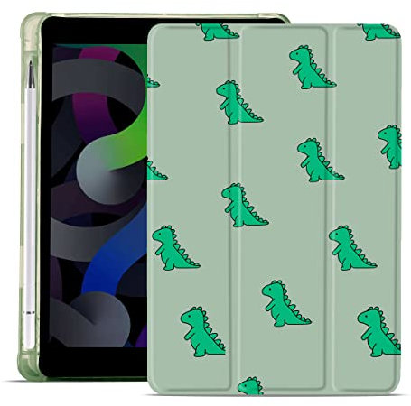 MAYCARI Cute Cartoon Dinosaur iPad mini 4(2015) & iPad mini 5(2019) 7.9 inch Case with Pencil Holder, Support Auto Sleep/Wake, Green Soft TPU Back Protective Case for Girls Women Men