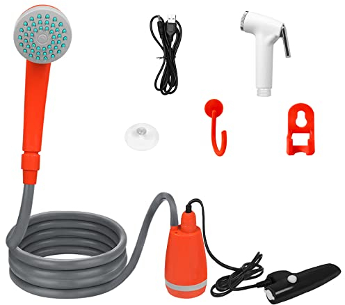 Aufun Batterie de Camping en Plein air avec douchette, Batterie Rechargeable intégrée 2200mAh, câble de Chargement USB, pour Le Camping, la randonnée, Les Voyages, Le Jardin, la Plage