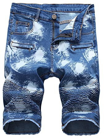 Tomwell Short en Jean Homme Pantalon Court Denim Casual Jean Déchiré Shorts Bermuda d’Eté Coupe Slim Pantalon Court Musculation Outdoor Pants avec Poches L Bleu XS