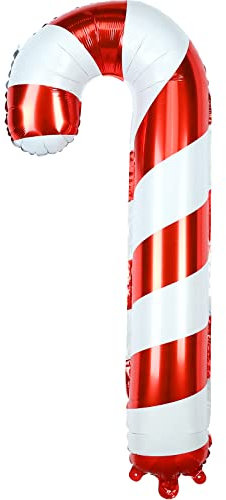 GWHOLE 8 Stück Luftballons Weihnachten Zuckerstangen Folienballon Weihnachtsballons mit Strohhalmen Weihnachtsluftballon Weihnachts Aluminiumfolie Ballons für Party Weihnachtsdekoration Rot