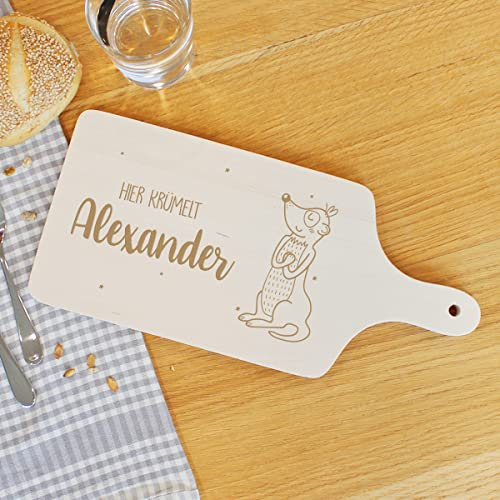 LittleStars Frühstücksbrettchen aus Holz I Motiv: Erdmännchen I mit Personalisierung I Utensil fürs Kinder-Frühstück I Größe: 16x36 cm