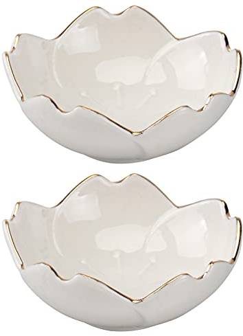 Luxshiny 2Pcs Ciotola di Fiori di Ciliegio in Ceramica Ciotole Oro Piatti di Antipasto di Fiori Che Immergono Ciotole per Cucina Domestica (Bianco)