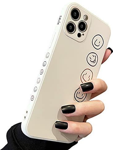 MINSCOSE Handyhülle Kompatibel mit iPhone 14 Pro Max, Schutzhülle Smiley Gesicht Niedliches Gemaltes Design Case Weiches Flüssiges Silikon für Frauen Mädchen Mode Schlank Weich Flexibel TPU-White