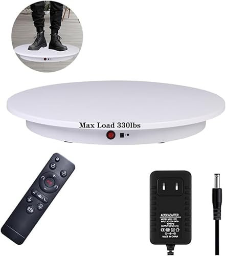JAYEGT Professional 360 Degree Photography Turntable for Product Photography, 23.6 Inch Big size & 330 lbs Heavy Loading,Automatic Remote Control Angle,Speed,Direction, Various Rotation Mode (White)