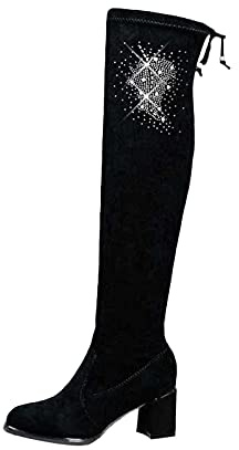 Stivali Tacco Ginocchio Tacchi Stivali Casual Stivali Alti 5 cm Punta Spessa Stivali da Donna con Tacco Scamosciato sopra Il Ginocchio Stivali da Gomma per Donne