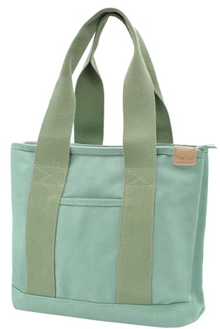 Damen Mittelgroß Handtasche Canvas Satchel Tote Bag Schultertasche Shopper für Bücher Alltag Arbeit gruen
